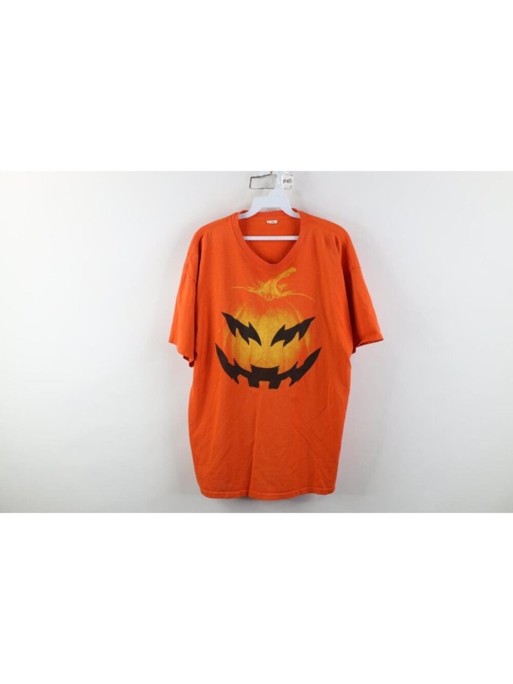 Vintage Y2K Streetwear Mens Large Faded Halloween Pumpkin Short Sleeve T-Shirt
